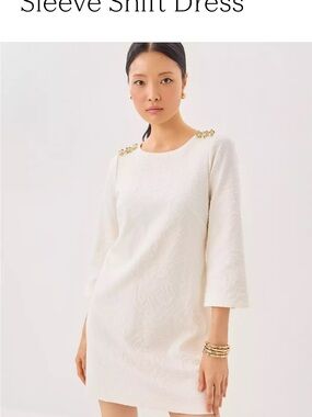 Lilly Pulitzer Ivory Textured Shift Dress with Gold Shoulder Buttons